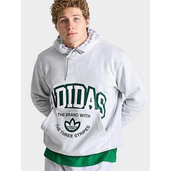 ADIDAS MEN'S ORIGINALS VRCT PULLOVER HOODIE  GREY HEATHER  GREEN MEN SIZE XL - Picture 1 of 7